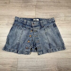 Vintage Y2K YMI Jeans Womens Blue Acid Wash Button Front A Line Skort Size 29